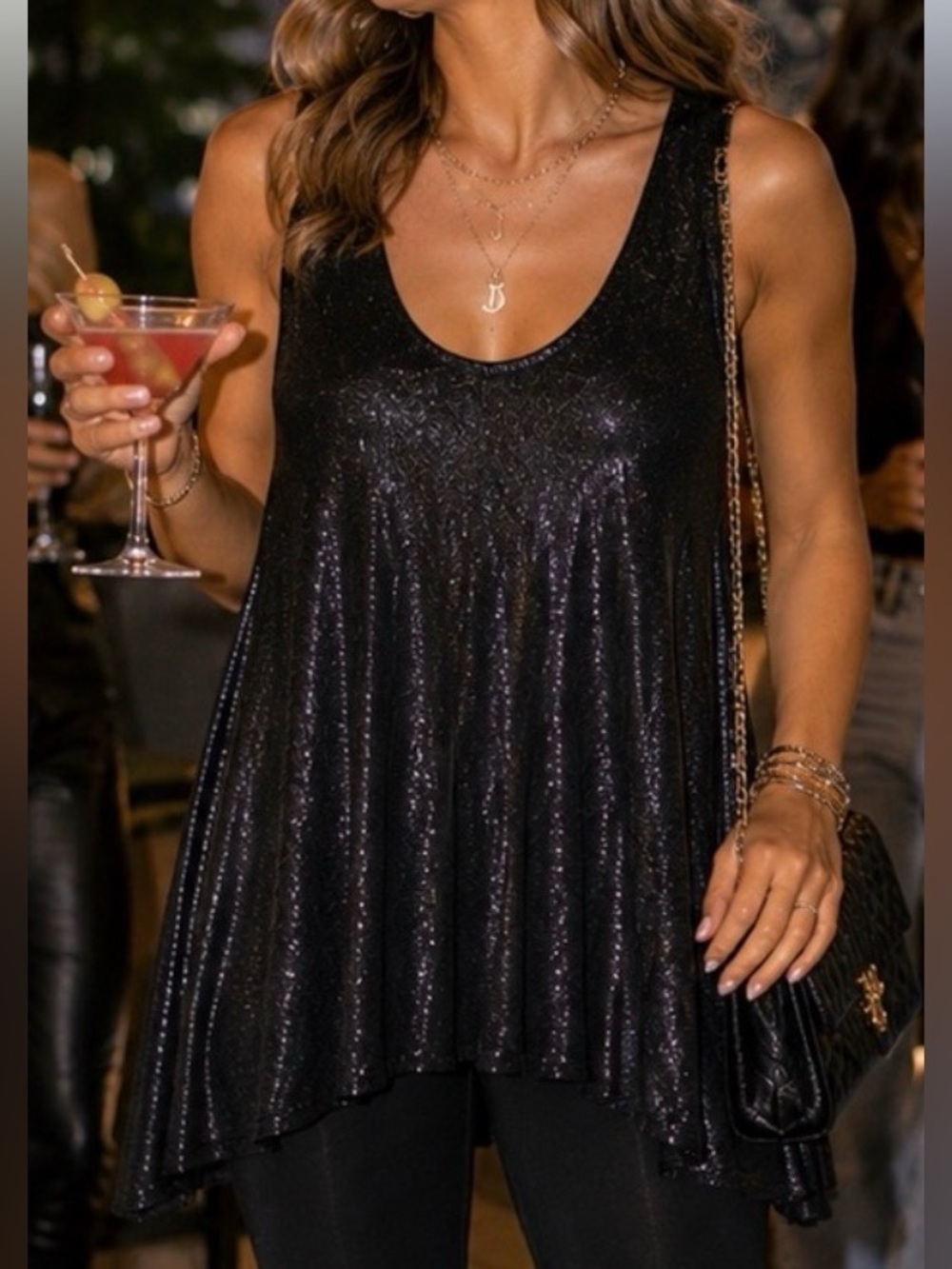 Juicy Couture Black Metallic Shimmer Tunic Tank | NWOT | Size Small